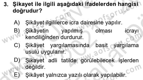İcra Ve İflas Hukuku Dersi 2021 - 2022 Yılı (Vize) Ara Sınav Soruları 3. Soru