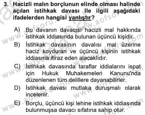 İcra Ve İflas Hukuku Dersi 2021 - 2022 Yılı (Final) Dönem Sonu Sınav Soruları 3. Soru