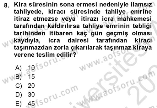 İcra Ve İflas Hukuku Dersi 2021 - 2022 Yılı (Final) Dönem Sonu Sınav Soruları 8. Soru