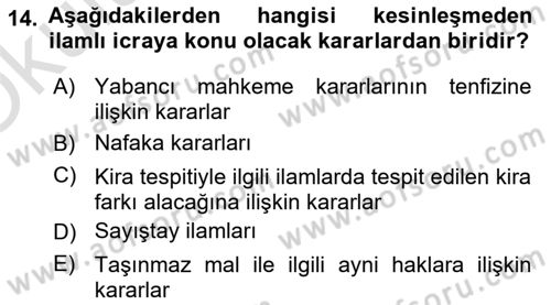 İcra Ve İflas Hukuku Dersi 2022 - 2023 Yılı Yaz Okulu Sınav Soruları 14. Soru