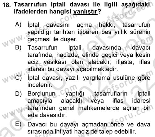 İcra Ve İflas Hukuku Dersi 2022 - 2023 Yılı Yaz Okulu Sınav Soruları 18. Soru