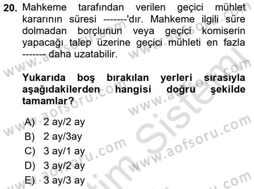İcra Ve İflas Hukuku Dersi 2022 - 2023 Yılı Yaz Okulu Sınav Soruları 20. Soru