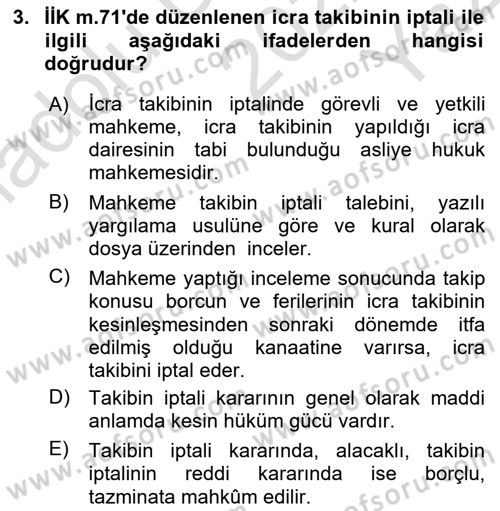 İcra Ve İflas Hukuku Dersi 2022 - 2023 Yılı Yaz Okulu Sınav Soruları 3. Soru