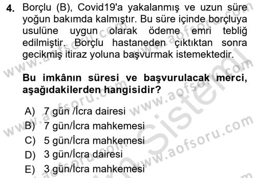 İcra Ve İflas Hukuku Dersi 2022 - 2023 Yılı Yaz Okulu Sınav Soruları 4. Soru