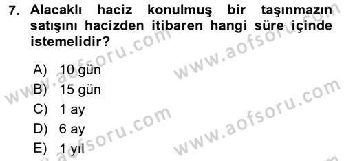 İcra Ve İflas Hukuku Dersi 2022 - 2023 Yılı Yaz Okulu Sınav Soruları 7. Soru
