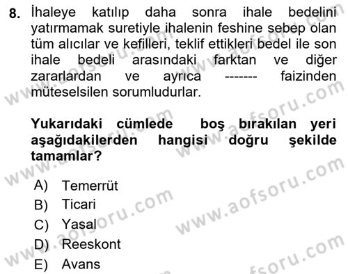 İcra Ve İflas Hukuku Dersi 2022 - 2023 Yılı Yaz Okulu Sınav Soruları 8. Soru