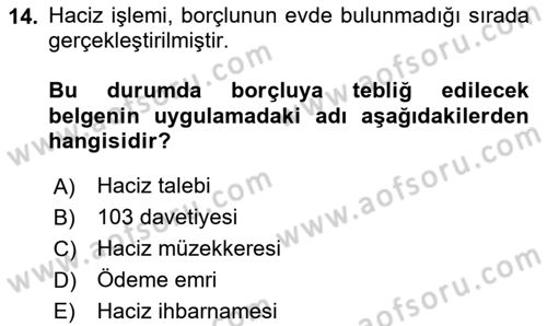 İcra Ve İflas Hukuku Dersi 2023 - 2024 Yılı (Vize) Ara Sınav Soruları 14. Soru