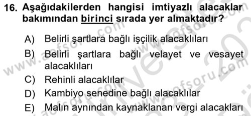 İcra Ve İflas Hukuku Dersi 2023 - 2024 Yılı (Vize) Ara Sınav Soruları 16. Soru
