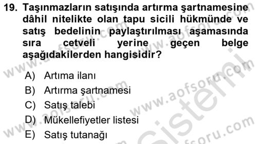 İcra Ve İflas Hukuku Dersi 2023 - 2024 Yılı (Vize) Ara Sınav Soruları 19. Soru