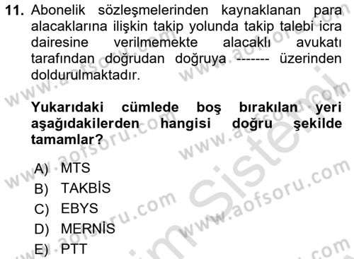 İcra Ve İflas Hukuku Dersi 2023 - 2024 Yılı (Final) Dönem Sonu Sınav Soruları 11. Soru