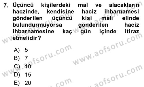İcra Ve İflas Hukuku Dersi 2023 - 2024 Yılı (Final) Dönem Sonu Sınav Soruları 7. Soru