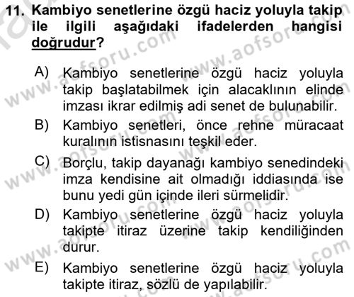 İcra Ve İflas Hukuku Dersi 2023 - 2024 Yılı Yaz Okulu Sınav Soruları 11. Soru