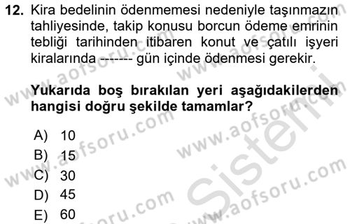 İcra Ve İflas Hukuku Dersi 2023 - 2024 Yılı Yaz Okulu Sınav Soruları 12. Soru