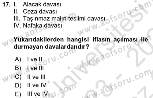 İcra Ve İflas Hukuku Dersi 2023 - 2024 Yılı Yaz Okulu Sınav Soruları 17. Soru