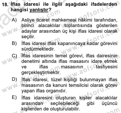 İcra Ve İflas Hukuku Dersi 2023 - 2024 Yılı Yaz Okulu Sınav Soruları 18. Soru