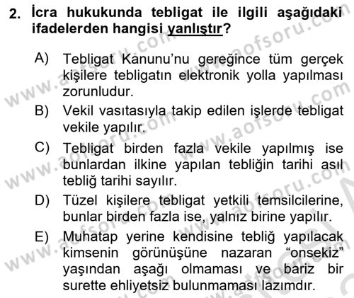 İcra Ve İflas Hukuku Dersi 2023 - 2024 Yılı Yaz Okulu Sınav Soruları 2. Soru