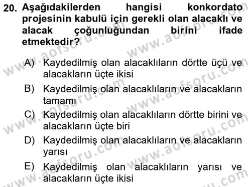 İcra Ve İflas Hukuku Dersi 2023 - 2024 Yılı Yaz Okulu Sınav Soruları 20. Soru