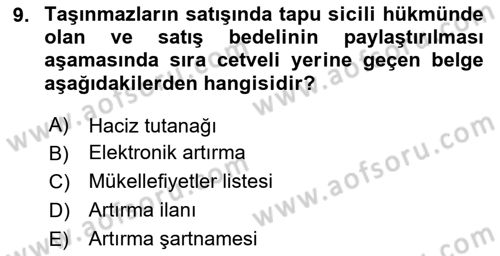 İcra Ve İflas Hukuku Dersi 2023 - 2024 Yılı Yaz Okulu Sınav Soruları 9. Soru