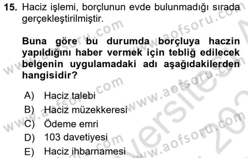 İcra Ve İflas Hukuku Dersi 2024 - 2025 Yılı (Vize) Ara Sınav Soruları 15. Soru