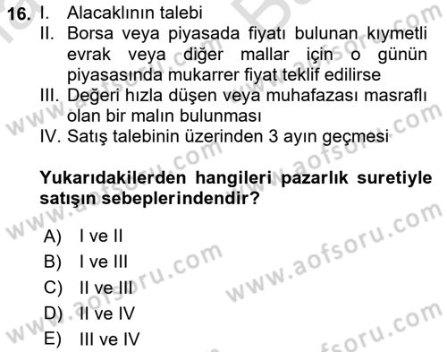 İcra Ve İflas Hukuku Dersi 2024 - 2025 Yılı (Vize) Ara Sınav Soruları 16. Soru