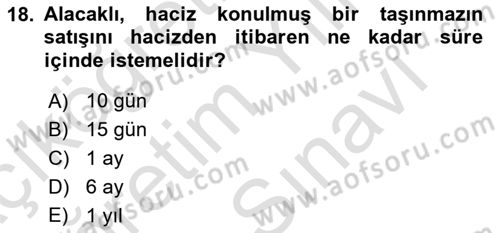 İcra Ve İflas Hukuku Dersi 2024 - 2025 Yılı (Vize) Ara Sınav Soruları 18. Soru