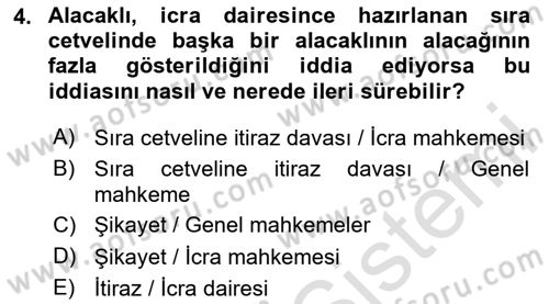 İcra Ve İflas Hukuku Dersi 2024 - 2025 Yılı (Final) Dönem Sonu Sınav Soruları 4. Soru