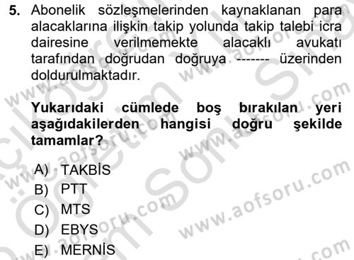 İcra Ve İflas Hukuku Dersi 2024 - 2025 Yılı (Final) Dönem Sonu Sınav Soruları 5. Soru