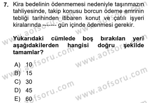 İcra Ve İflas Hukuku Dersi 2024 - 2025 Yılı (Final) Dönem Sonu Sınav Soruları 7. Soru