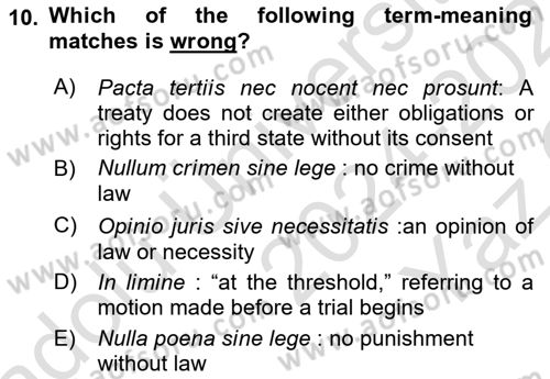 Public International Law 1 Dersi 2024 - 2025 Yılı Yaz Okulu Sınav Soruları 10. Soru