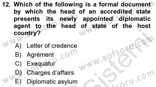 Public International Law 1 Dersi 2024 - 2025 Yılı Yaz Okulu Sınav Soruları 12. Soru