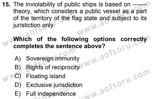Public International Law 1 Dersi 2024 - 2025 Yılı Yaz Okulu Sınav Soruları 15. Soru