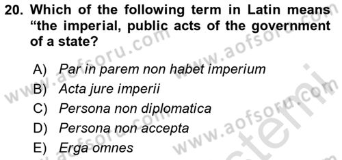 Public International Law 1 Dersi 2024 - 2025 Yılı Yaz Okulu Sınav Soruları 20. Soru