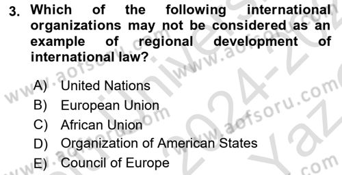 Public International Law 1 Dersi 2024 - 2025 Yılı Yaz Okulu Sınav Soruları 3. Soru
