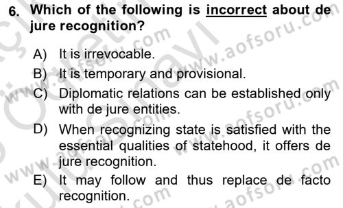 Public International Law 1 Dersi 2024 - 2025 Yılı Yaz Okulu Sınav Soruları 6. Soru