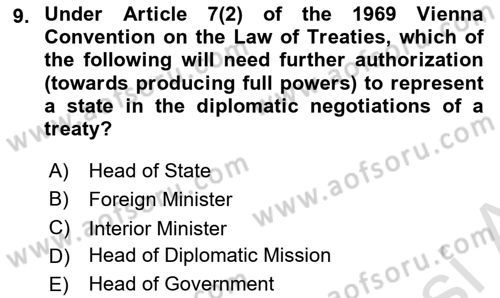 Public International Law 1 Dersi 2024 - 2025 Yılı Yaz Okulu Sınav Soruları 9. Soru