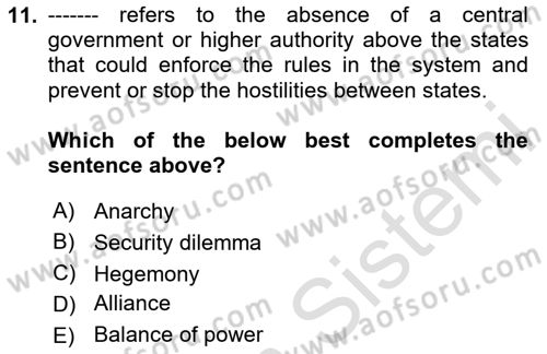 International Security Dersi 2020 - 2021 Yılı Yaz Okulu Sınav Soruları 11. Soru