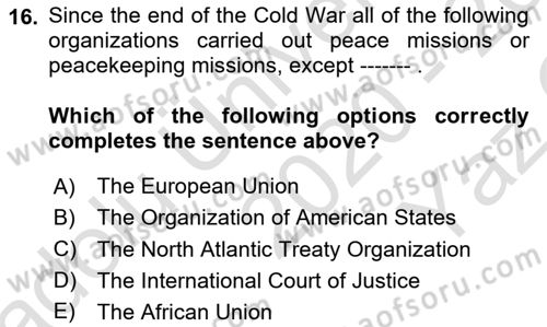 International Security Dersi 2020 - 2021 Yılı Yaz Okulu Sınav Soruları 16. Soru