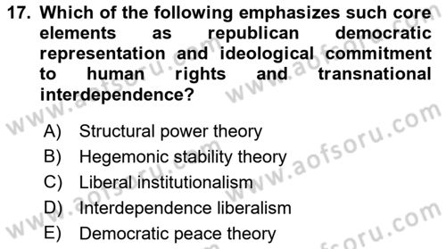 International Security Dersi 2020 - 2021 Yılı Yaz Okulu Sınav Soruları 17. Soru