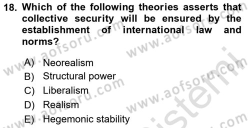 International Security Dersi 2020 - 2021 Yılı Yaz Okulu Sınav Soruları 18. Soru