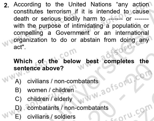 International Security Dersi 2020 - 2021 Yılı Yaz Okulu Sınav Soruları 2. Soru