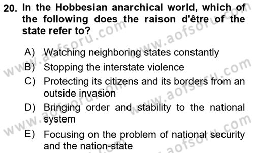 International Security Dersi 2020 - 2021 Yılı Yaz Okulu Sınav Soruları 20. Soru