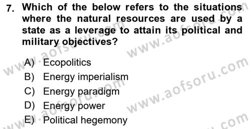 International Security Dersi 2020 - 2021 Yılı Yaz Okulu Sınav Soruları 7. Soru