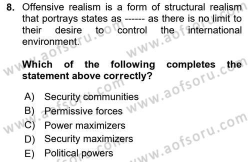 International Security Dersi 2020 - 2021 Yılı Yaz Okulu Sınav Soruları 8. Soru