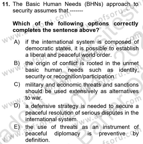 International Security Dersi 2021 - 2022 Yılı (Vize) Ara Sınav Soruları 11. Soru