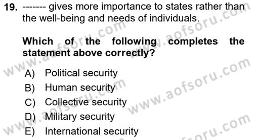 International Security Dersi 2021 - 2022 Yılı (Vize) Ara Sınav Soruları 19. Soru