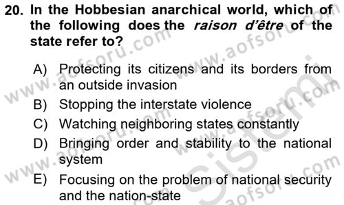 International Security Dersi 2021 - 2022 Yılı (Vize) Ara Sınav Soruları 20. Soru