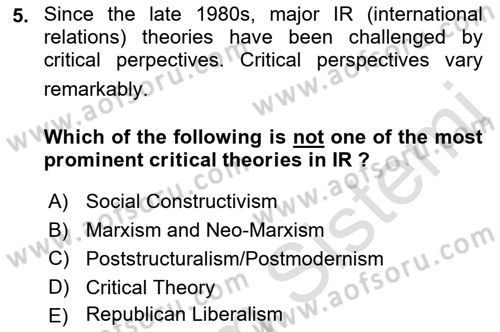 International Security Dersi 2021 - 2022 Yılı (Vize) Ara Sınav Soruları 5. Soru