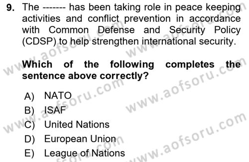 International Security Dersi 2021 - 2022 Yılı (Vize) Ara Sınav Soruları 9. Soru