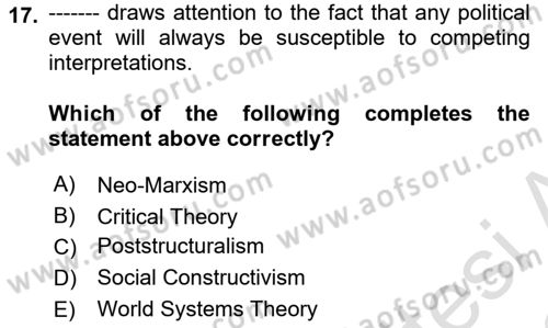 International Security Dersi 2021 - 2022 Yılı Yaz Okulu Sınav Soruları 17. Soru