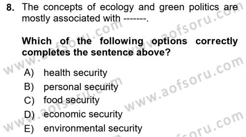 International Security Dersi 2021 - 2022 Yılı Yaz Okulu Sınav Soruları 8. Soru
